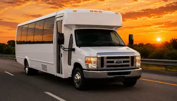 White 20 Passenger Party Bus offered for party bus rental