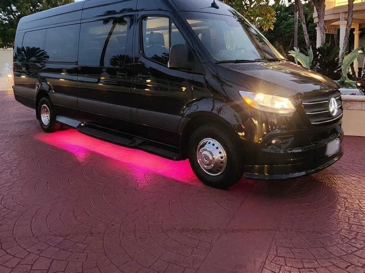 Black 2026 Mercedes-Benz Sprinter Limousine (Sylvester) offered for party bus rental