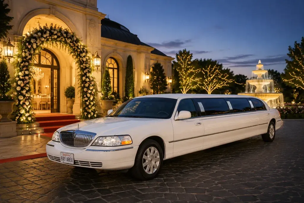 White 8 Pax Lincoln Stretch Limo for limo rental in Hayward, CA
