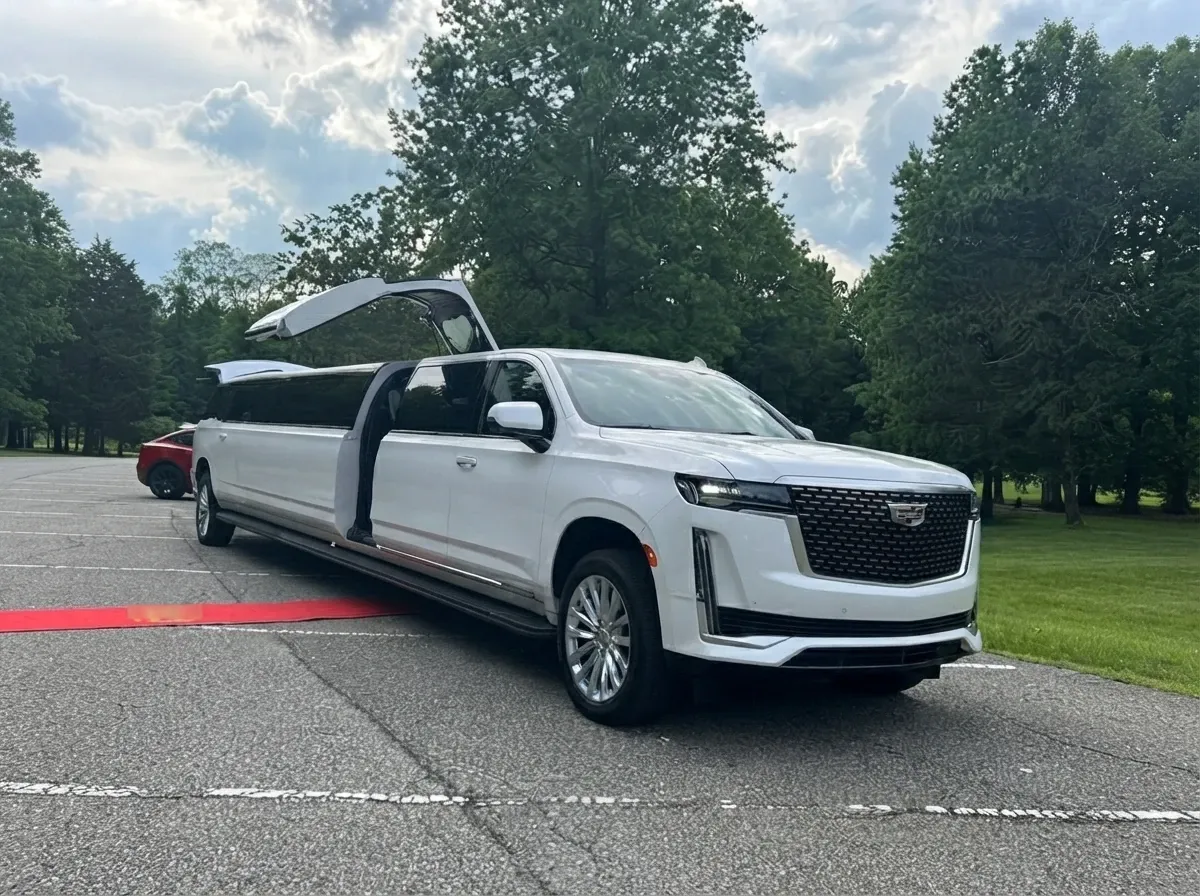 Cadillac Escalade Limousine White Cadillac Escalade Limousine offered for limo rental