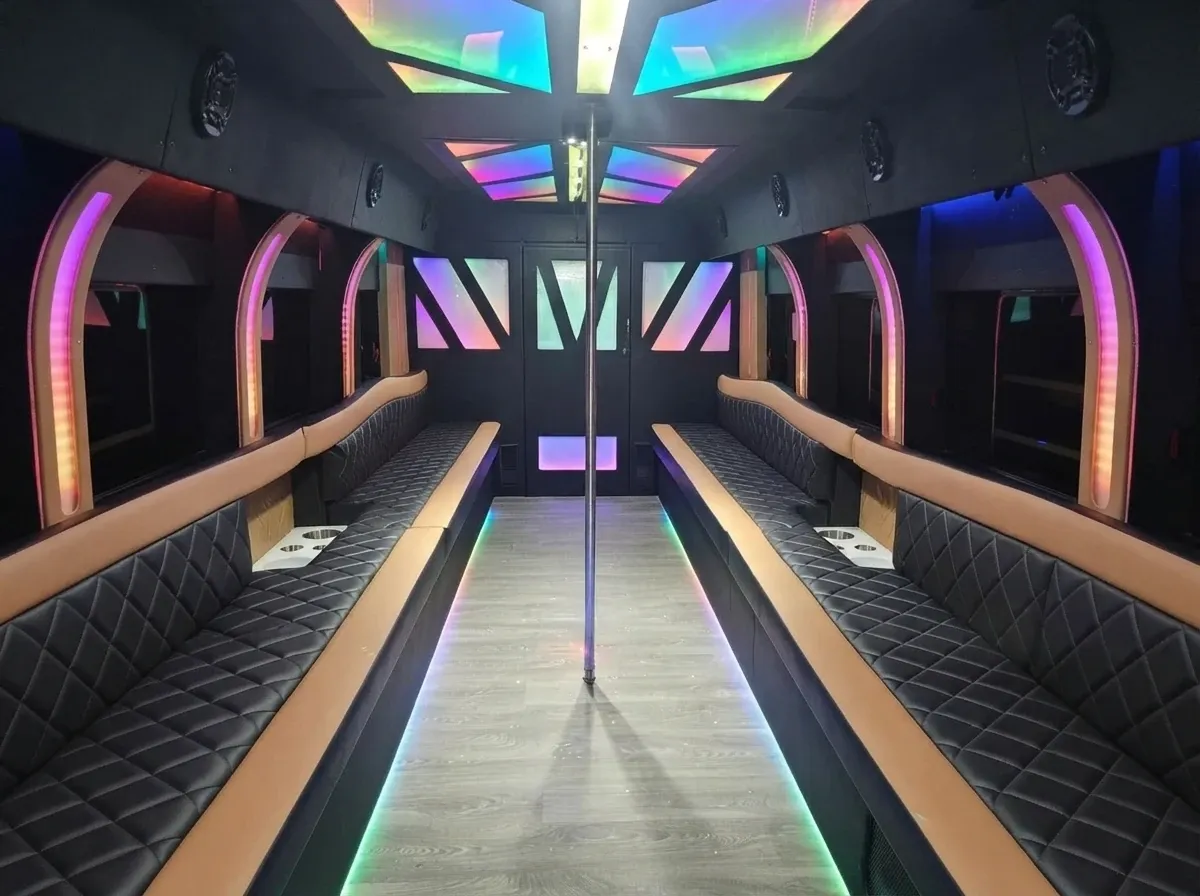 White D-Lux Party Bus offered for party bus rental