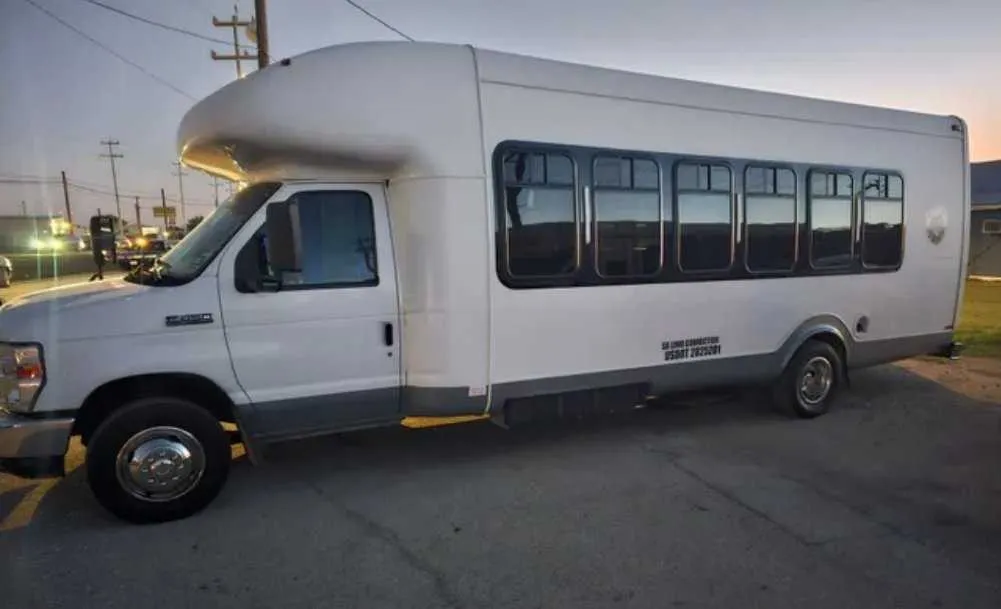 White D-Town Bus exterior for party bus rental White D-Town Bus exterior for party bus rental