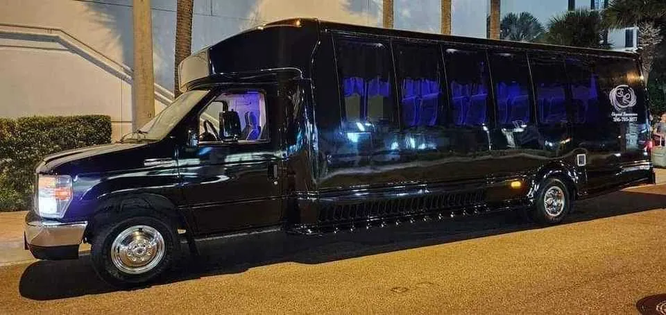 Black Dark Shadow /2019 ( 20 Passenger Luxury Party Bus exterior for party bus rental Black Dark Shadow /2019 ( 20 Passenger Luxury Party Bus exterior for party bus rental