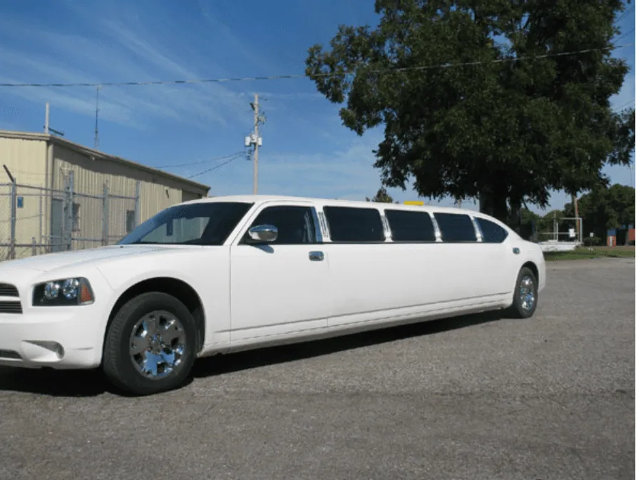 Dodge Charger White Dodge Charger with tinted windows for limo rental