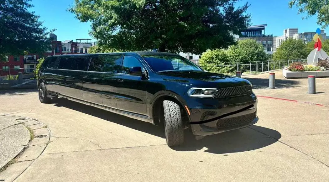 Dodge Durango Stretch Limo Black Dodge Durango Stretch Limo with tinted windows for limo rental