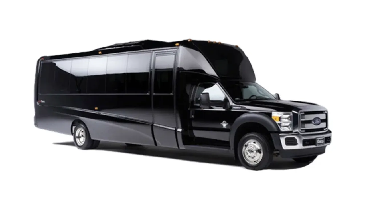 Ford F-550 Party Bus Black Ford F-550 Party Bus offered for party bus rental