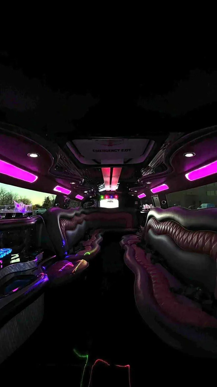 Hummer H2 limo interior with LED accent lighting for limo rental in Massac County, IL