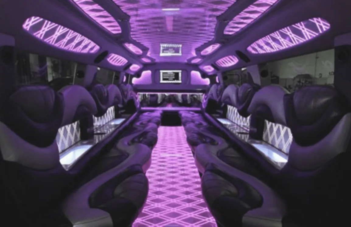 Hummer Limousine interior with perimeter lounge seating, LED accent lighting and LED ceiling lighting for limo rental in Johnson County, IL Hummer Limousine interior with perimeter lounge seating, LED accent lighting and LED ceiling lighting for limo rental in Johnson County, IL