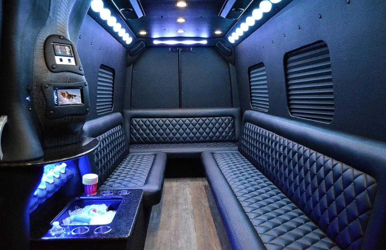 Black Mercedes-Benz Limousine Coach offered for party bus rental