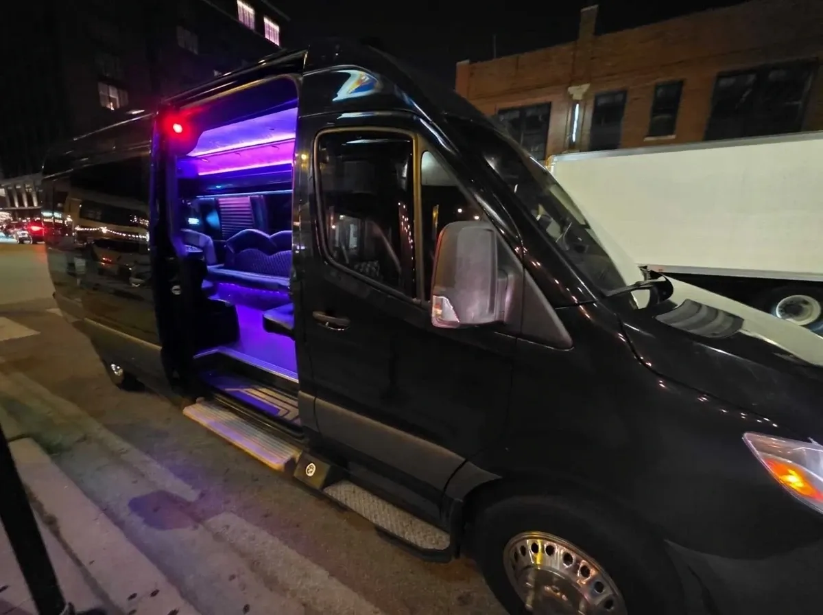 Mercedes-Benz Limousine Sprinter Black Mercedes-Benz Limousine Sprinter offered for party bus rental