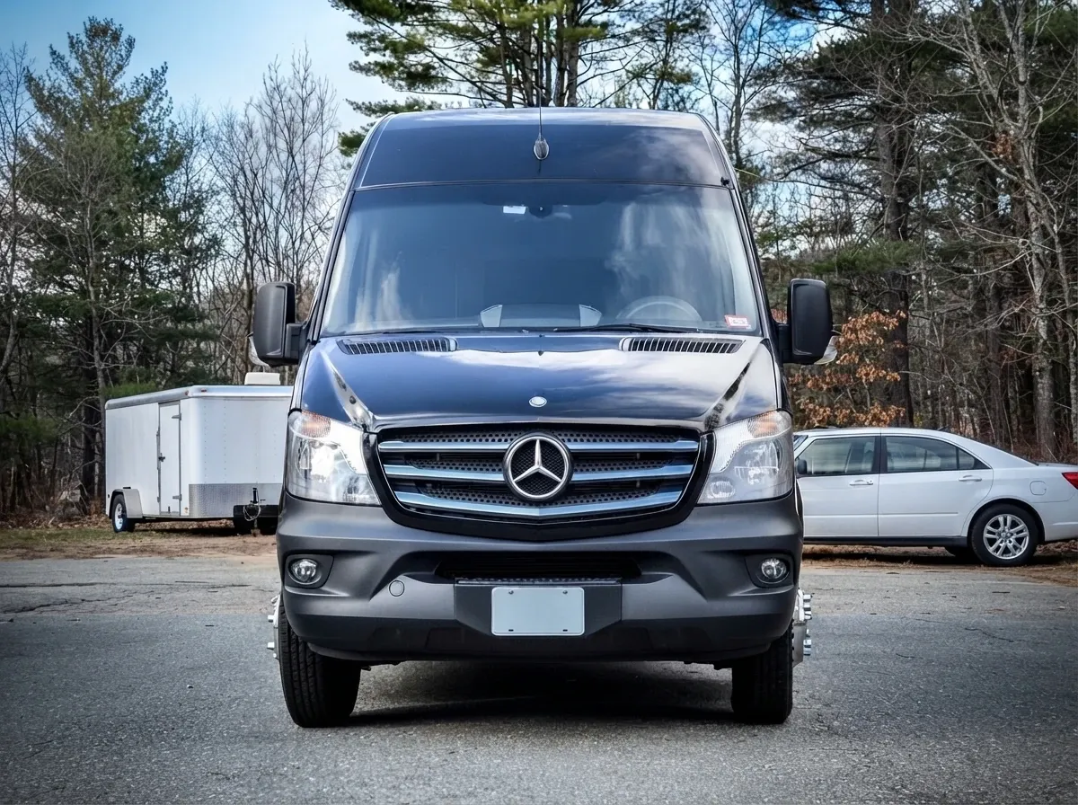 Black Mercedes-Benz Sprinter Limousine offered for party bus rental