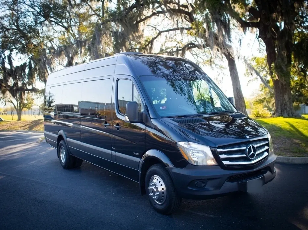 Mercedes-Benz Sprinter Limousine Black Mercedes-Benz Sprinter Limousine offered for party bus rental