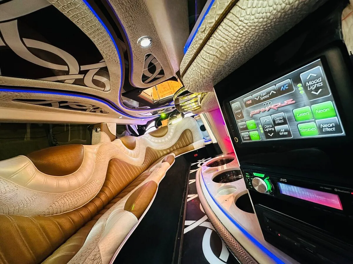 Mercedes-Benz Jet Doors Limousine interior with LED accent lighting for limo rental