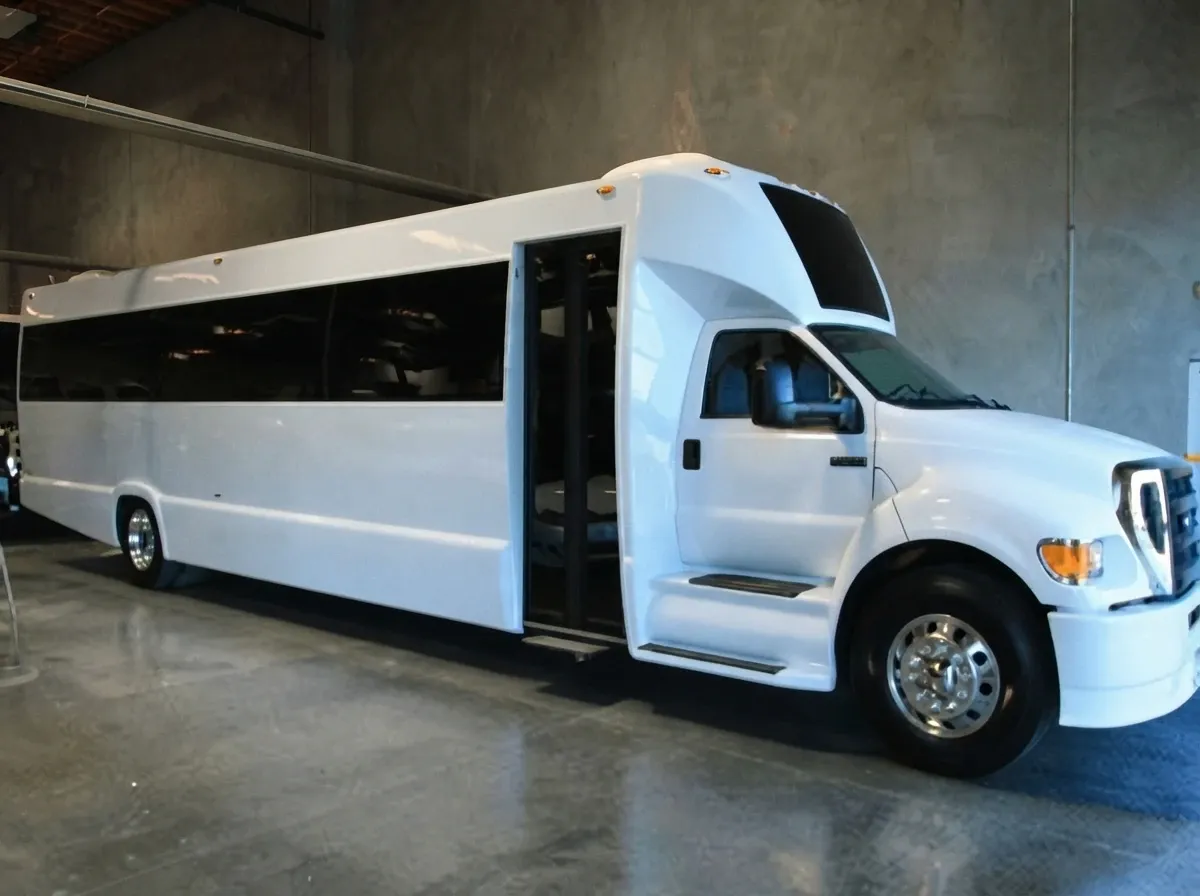 White 40 Passenger Party Bus offered for party bus rental
