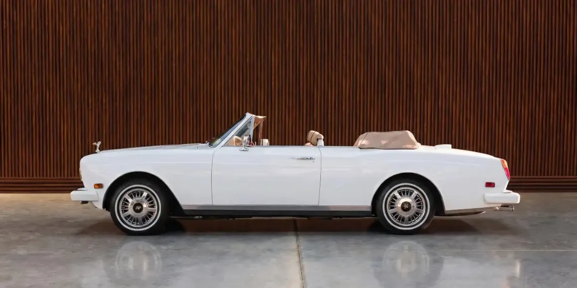 White Rolls-Royce Corniche 1975 exterior shot — convertible roof