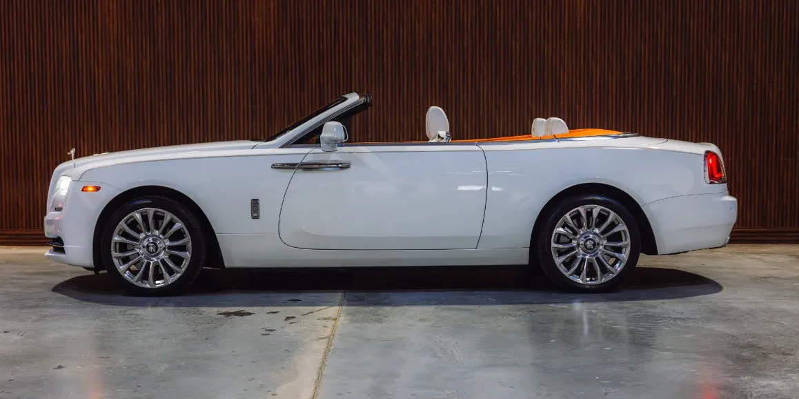 White Rolls-Royce Dawn (Hermes) exterior shot no. 3 — convertible roof