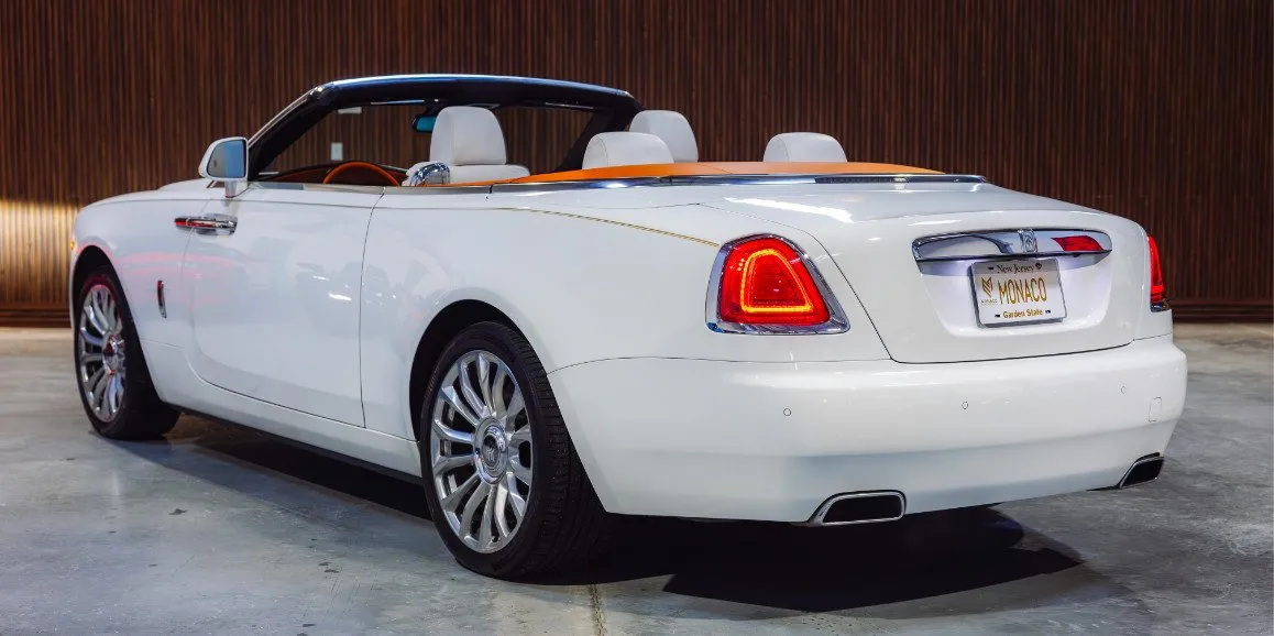 White Rolls-Royce Dawn (Hermes) exterior shot no. 4 — convertible roof