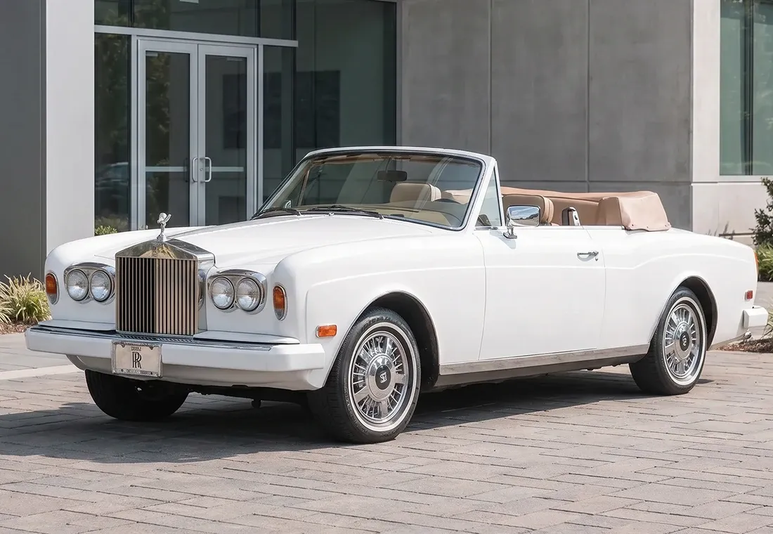 White Rolls-Royce Vintage Convertible offered for limo rental