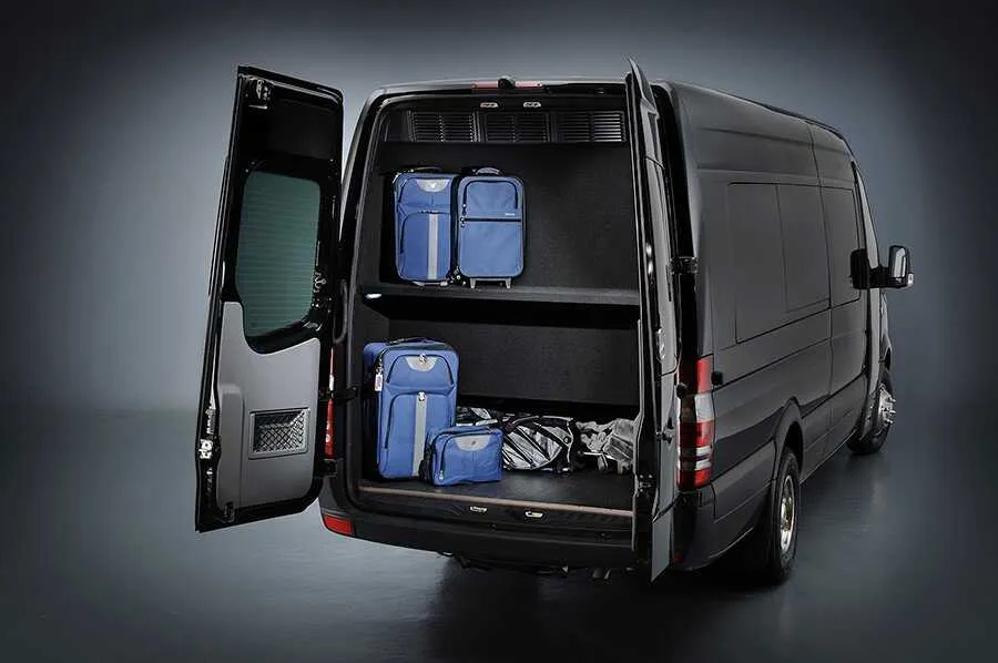 Black 12 Passenger Mercedes-Benz Party Bus exterior for party bus rental