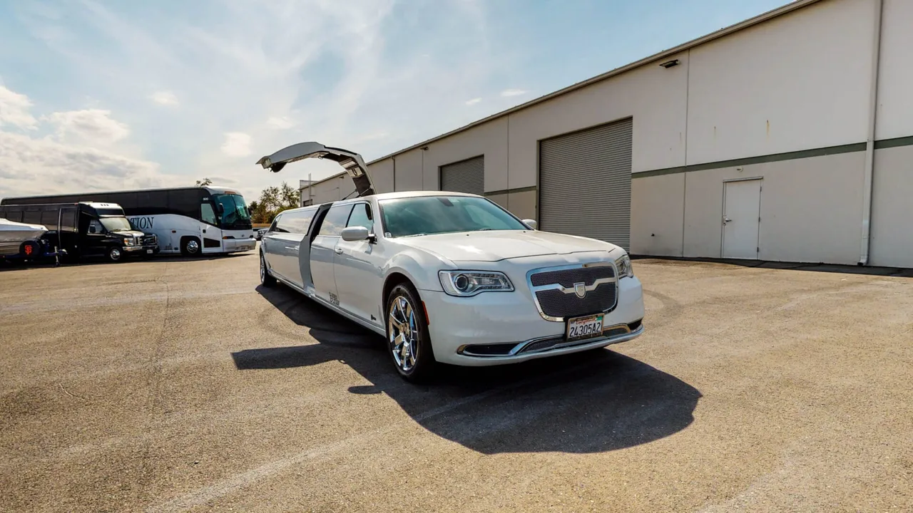 White Chrysler 300 Stretch Limousine — 10–12 Advertised, photo 2 for limo rental