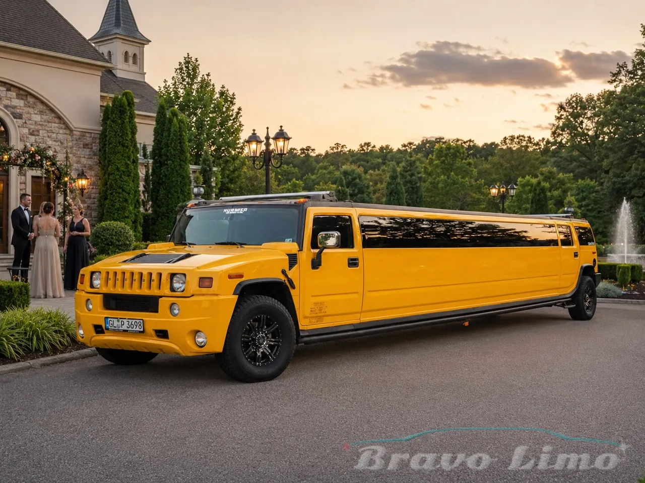 Yellow Hummer H2 Limousine — 18–20 Comfort / 22 Maximum for limo rental