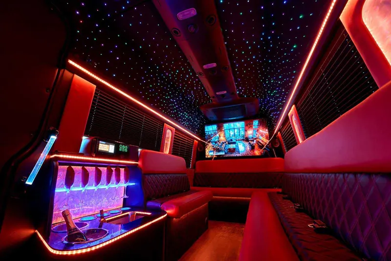 Limo Bus interior for limo rental in Sugar Run, PA